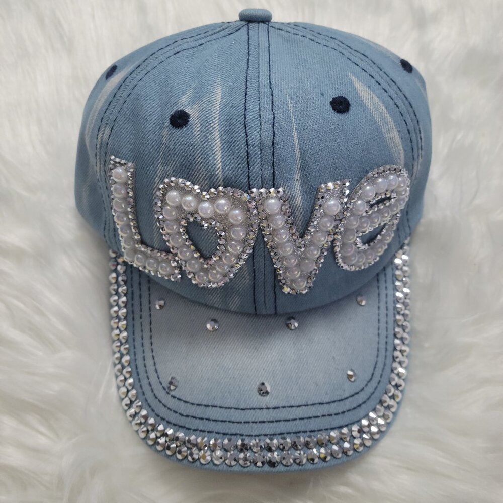 Bling LOVE Denim Baseball Cap